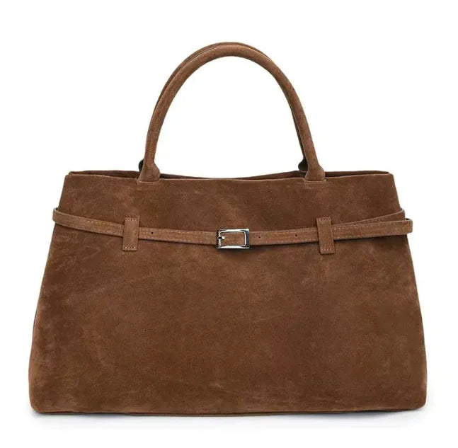 Tote Bag „Belka“ – Damen Tragetasche aus Veloursleder mit Ledergriffen