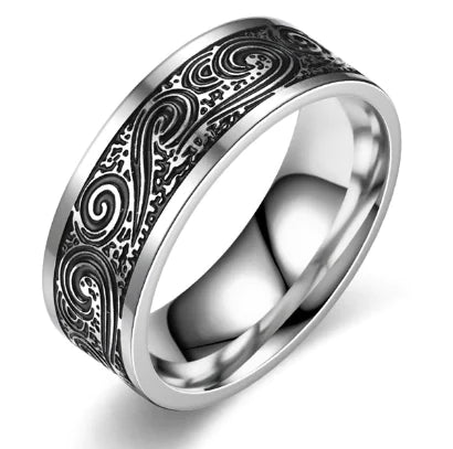 Ring „Auren“ – Retro Herrenring aus Titanstahl mit Mustergravur