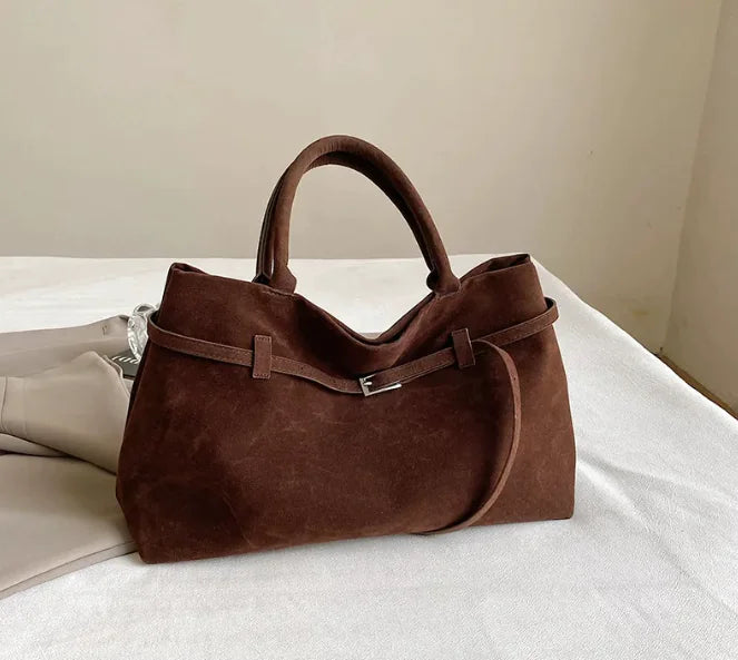 Tote Bag „Belka“ – Damen Tragetasche aus Veloursleder mit Ledergriffen