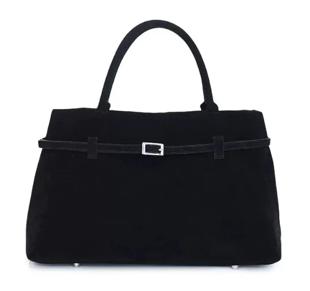 Tote Bag „Belka“ – Damen Tragetasche aus Veloursleder mit Ledergriffen