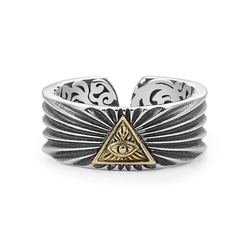 Ring „Orun“ – Verstellbarer Herrenring mit Auge & Vintage-Grasmuster