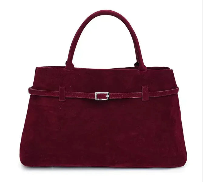 Tote Bag „Belka“ – Damen Tragetasche aus Veloursleder mit Ledergriffen